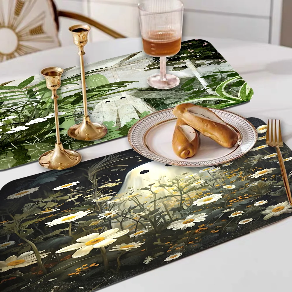 

Cute Ghost Kitchen Draining Mat Non-slip Drain Dish Mats Coffee Pad Heat Resistant Placemat Dinnerware Dustproof Pads