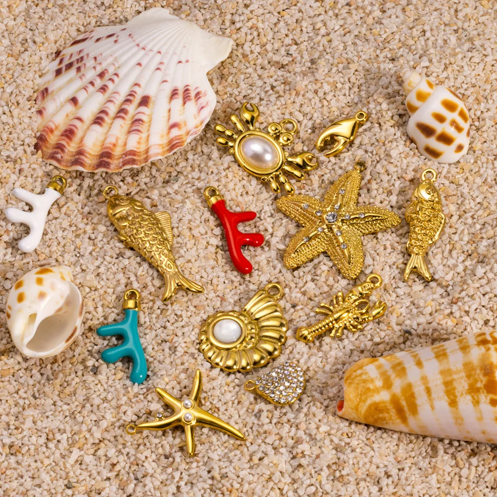 3/2Pcs Stainless Steel 18Style Multicolour Sea Star Crab Coral Fish Ocean Elements Pendant Charms DIY Necklace Bracelet Jewelry