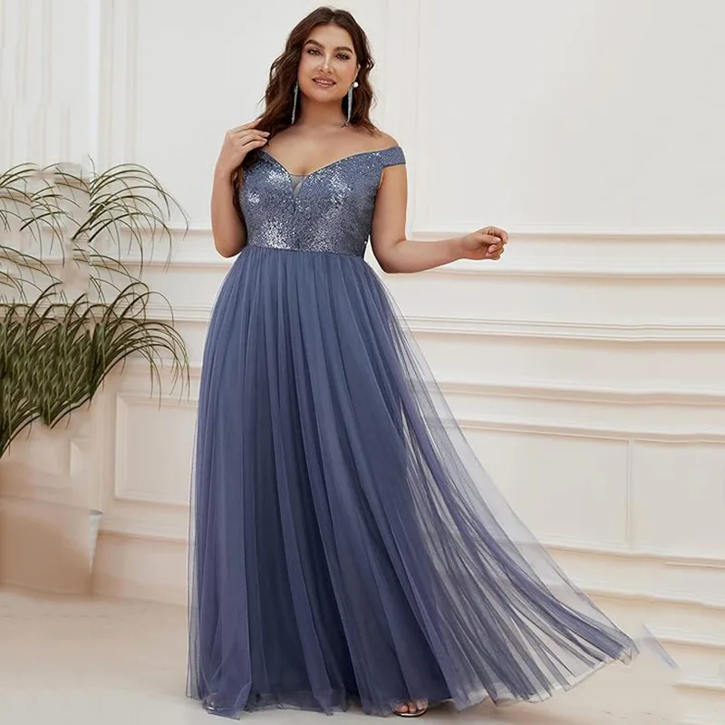 

Ele Faionable Evening Gown One oulder Sequin Tulle Floor Length Ball Dr Low Waist Other Material 00% Summer 2024