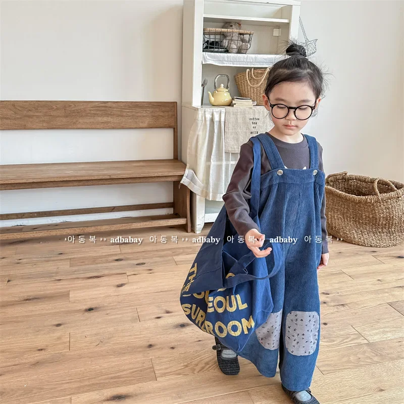 

2024 Autumn Winter New Baby Girl Boy Sleeveless Corduroy Pants Jumpsuit Kids Loose Sling Trouser Romper Korea Children's Clothes