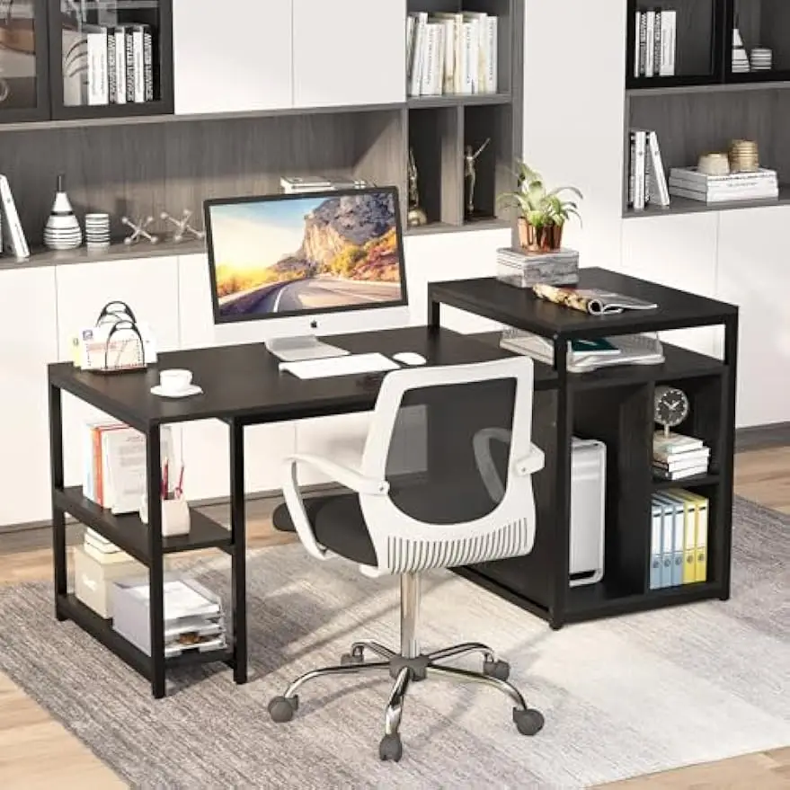 

70-inche Long Large Computer Desk with Storage Shelf, Home Office Desk with Printer Stand & Cabinet Bookcase Combo