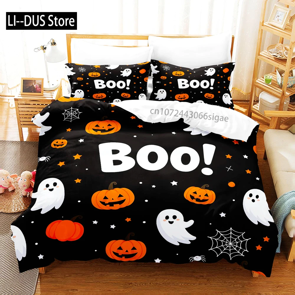 Pink Cute Halloween Bedding Set Featuring JackOLanterns Ghosts Wizard Hats Skulls Duvet Cover Ignite The Spirit Of The Season