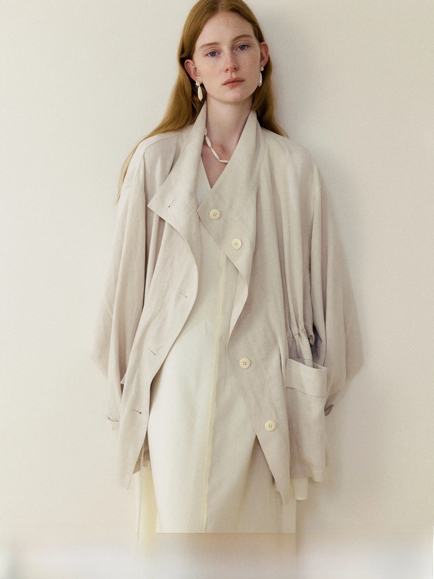 

Женское льняное пальто MURMUR MI с завышенной талией, свободного кроя, средней длины, с завязками, повседневная верхняя одежда