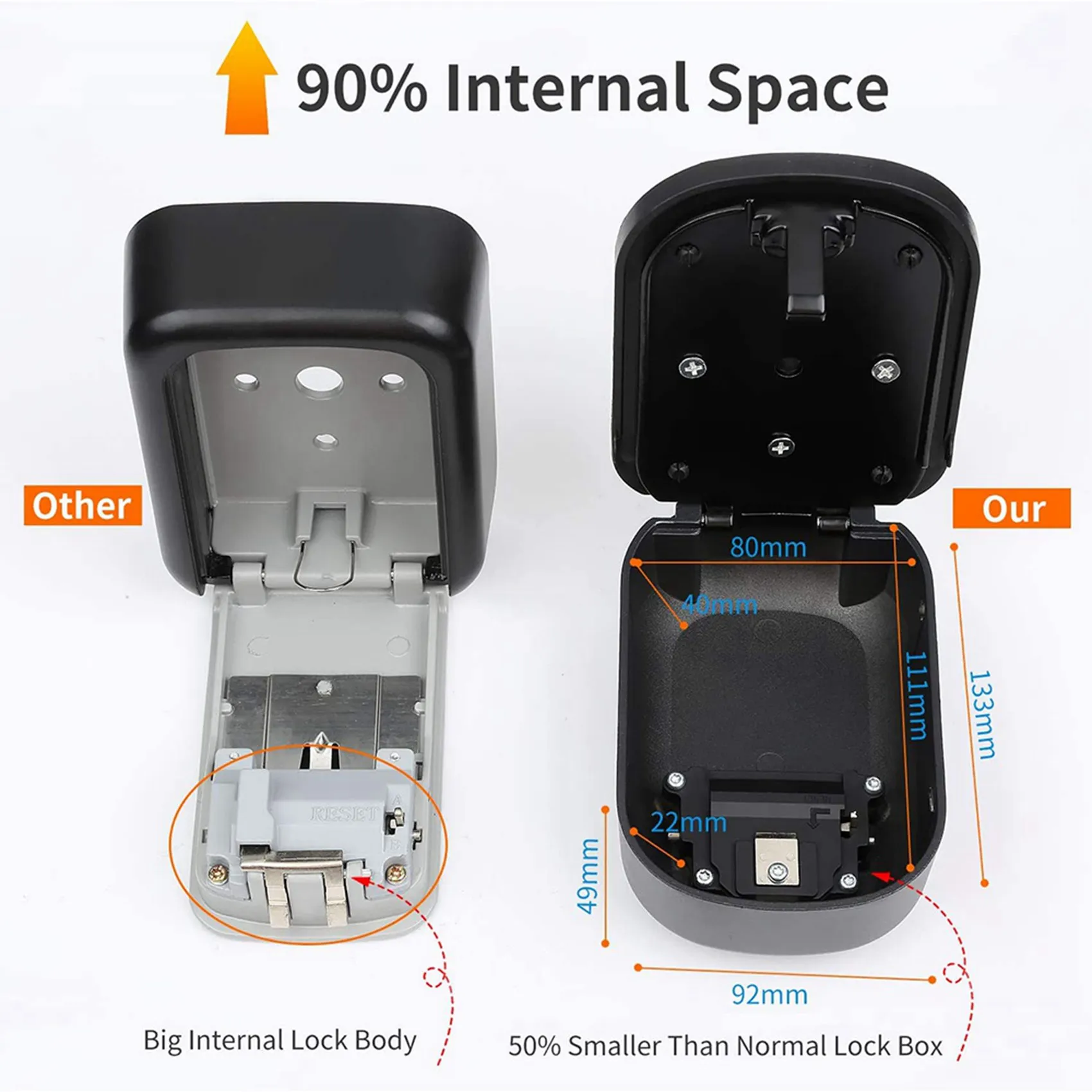 B50B-2X Key Lock Box Wall Mount 4 Digit Combination Weatherproof Key Storage Lock Box, Large Capacity Security Combo Lockbox