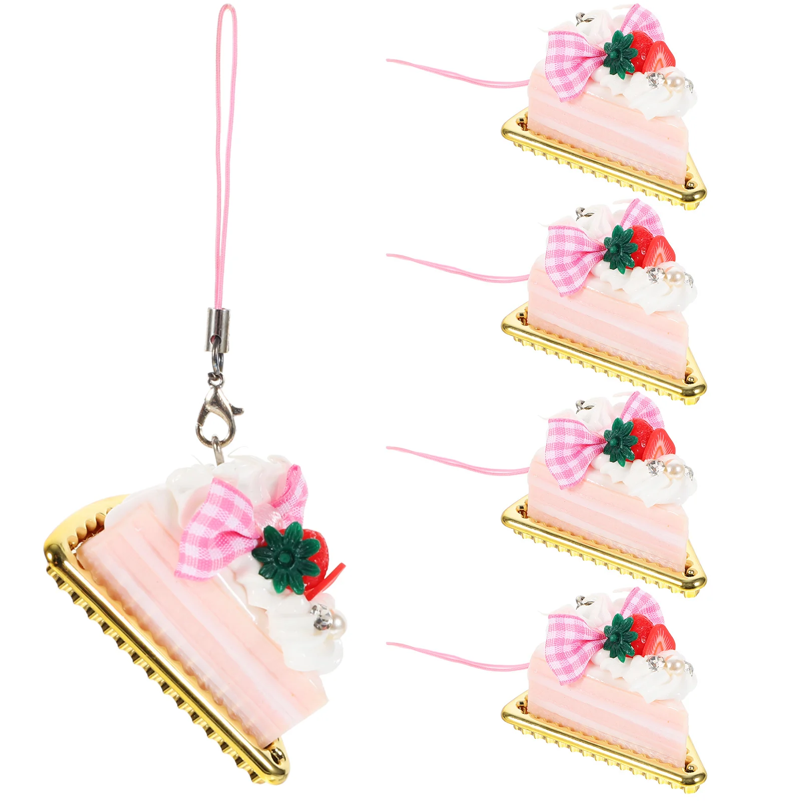 5 Stück Erdbeerkuchen-Schlüsselanhänger, PVC-Material, langlebig, klein, hell, bunt, lustig, Schlüsselanhänger, dekorativer Charme, Schlüsselanhänger, Kuchen