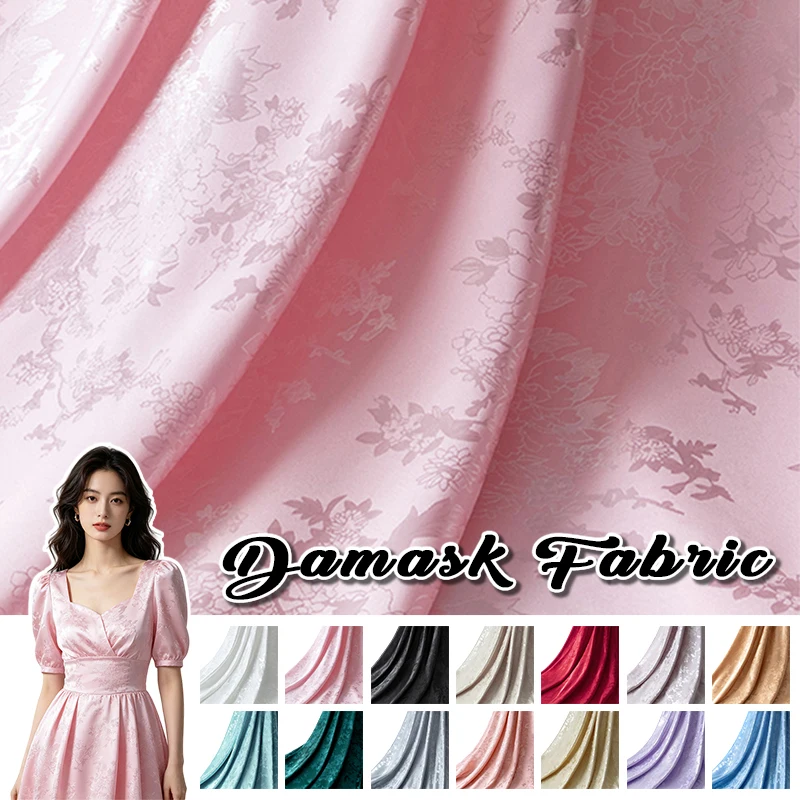 

100*150cm Floral Brocade Jacquard Damask Fabric Soft Silky Satin Fabric For Sewing Qipao Dress Lining Pajamas Hanfu Costume