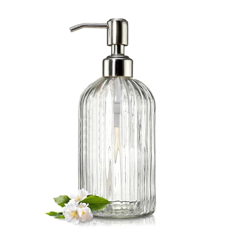 Fashion StripesClear Glass Refillable Soap Dispenser with Stainless Steel Pump for Bathroom Hand SanitizersLiquid Drop shipping