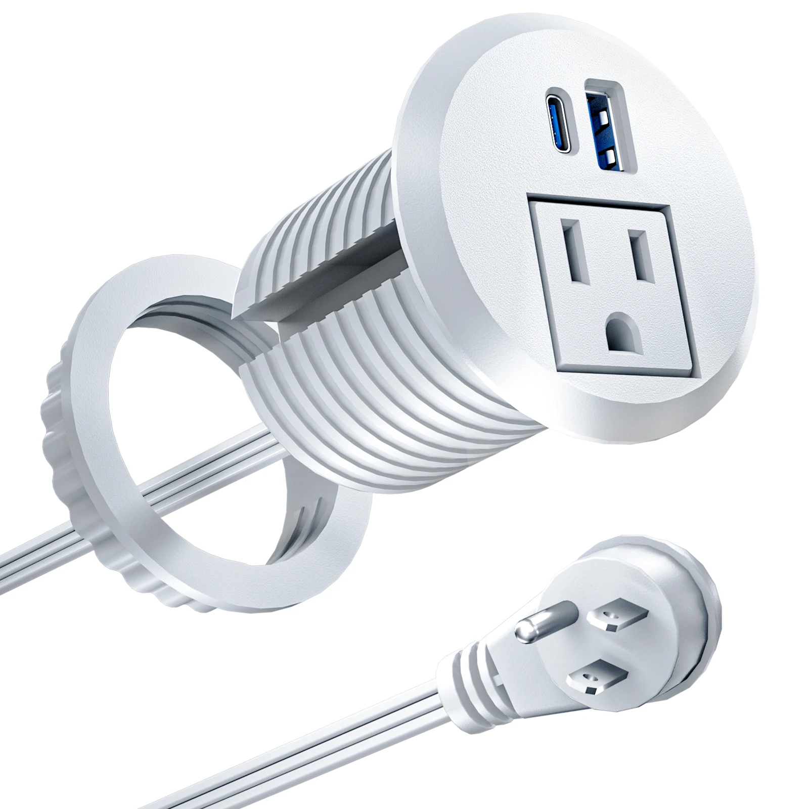 

Встраиваемая втулка с вилкой США и быстрой зарядкой USB C мощностью 20 Вт, скрытое крепление для стола, офисных столов, мебели, шнура 6 футов