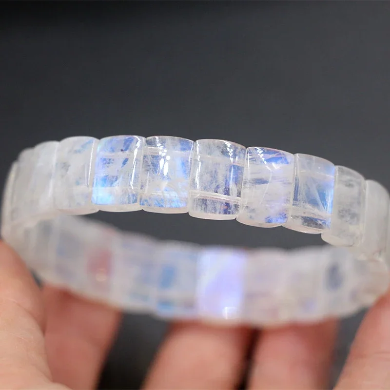 Heshi Natuurlijke Kristal Edelsteen Blauw Ijs Zaad Maansteen Elastische Elastische Hand Rij Band Handgemaakte Armband Voor Dames Mannen