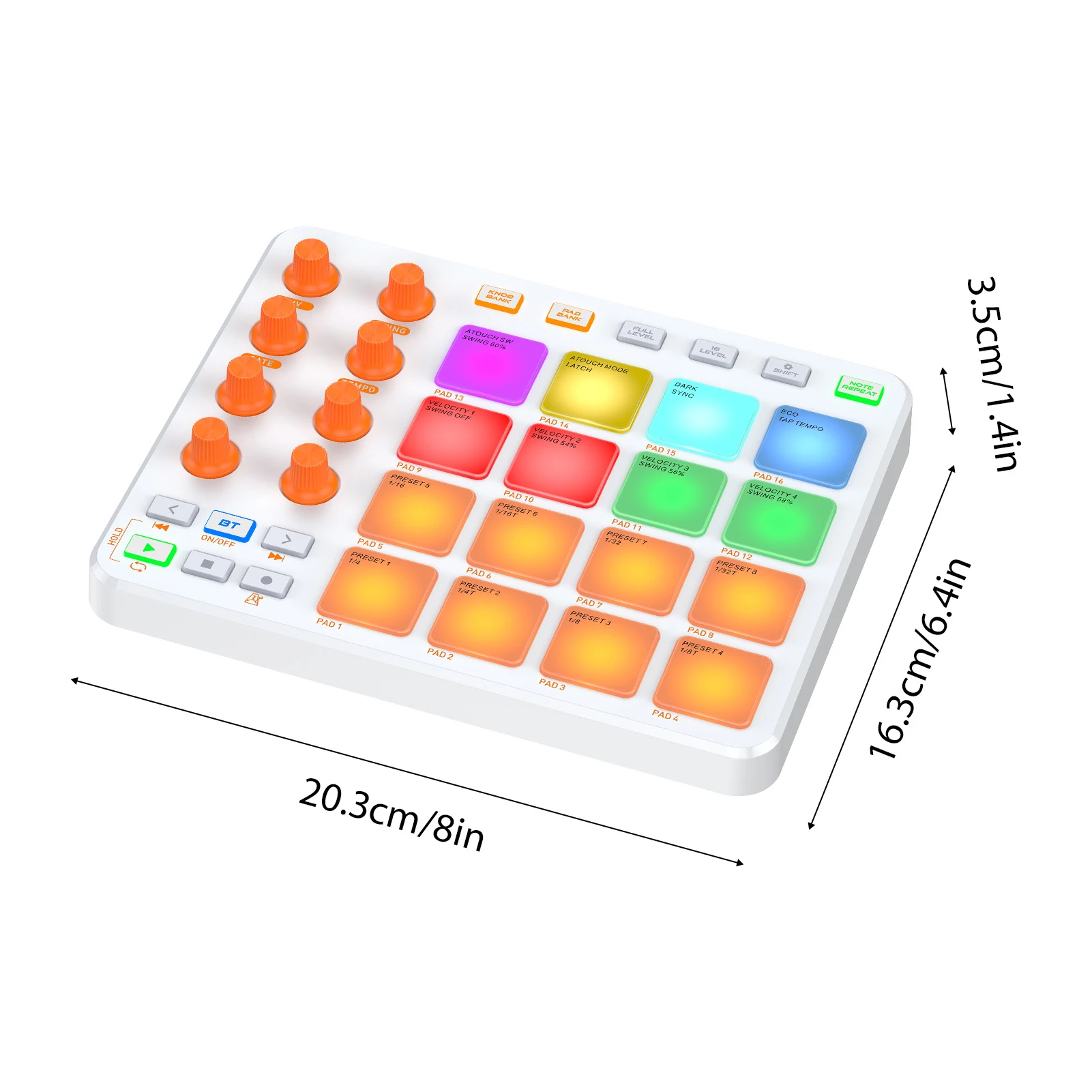 MIDI Controller Wireless MIDI Keyboard Pad 16 RGB Pads 6 Customizable Buttons 8 Knobs Rechargeable PC Mobile App Support