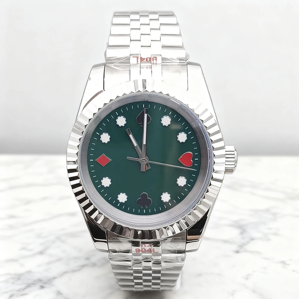 

PARNSRPE 39 мм Бутик мужские часы Роскошный и шикарный стиль Светящийся покер буквальный NH35 автоматическое оборудование сапфировое стекло