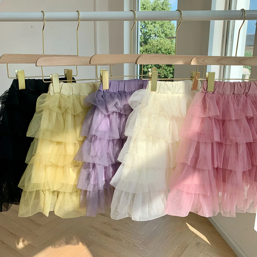 

Childhood Girls Skirt Spring New Children's Korean Version Solid Color Cake Gauze Skirt Girl Foreign Style Half Body Length