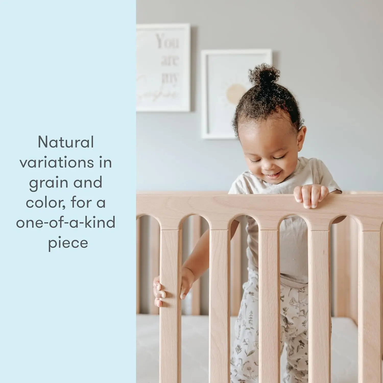 Standard Crib, Solid Beech Wood in Natural Color, 3-in-1 Convertible Crib with Toddler Bed Conversion Kit
