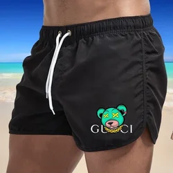 Bear patterned luxury swimsuit men's beach shorts, sports surfing shorts, gym, running, quick drying