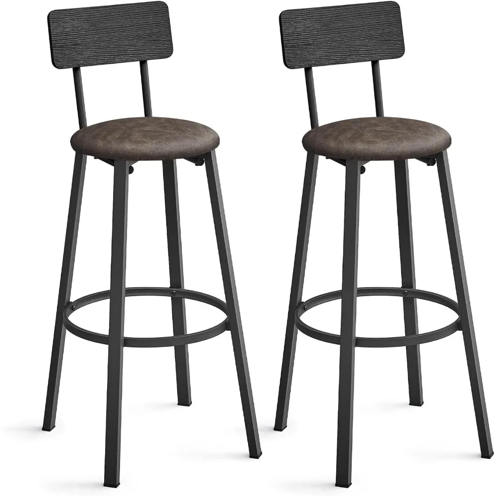 Bar Stools, Set of 2 PU Upholstered Breakfast Stools, 29.7-Inch Barstools with Back and Footrest, Simple Assembly,