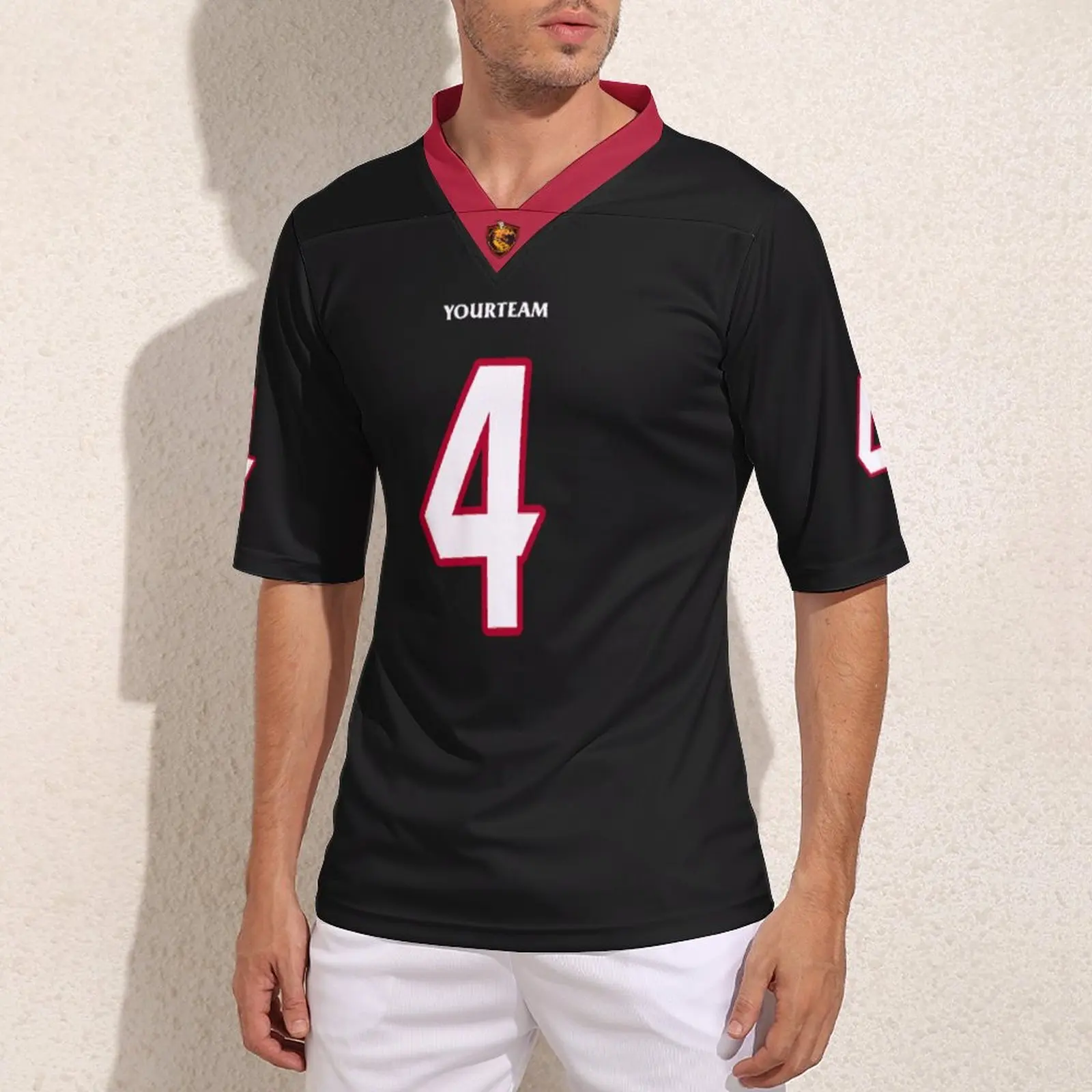 Team Customize Houston No 4 Black Football Jerseys Vintage Adults Rugby Jersey Exercise Customized Football Shirts