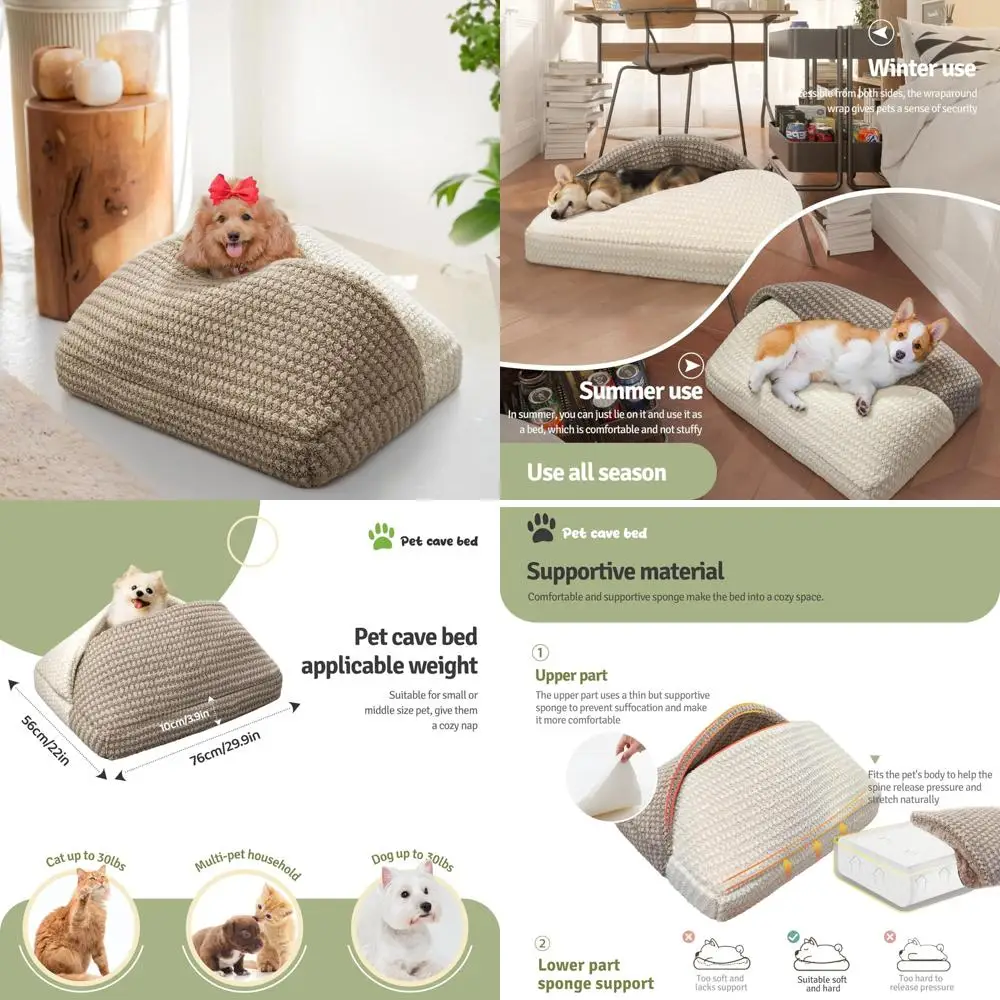 collapsible pet cave bed with hooded cover, 22