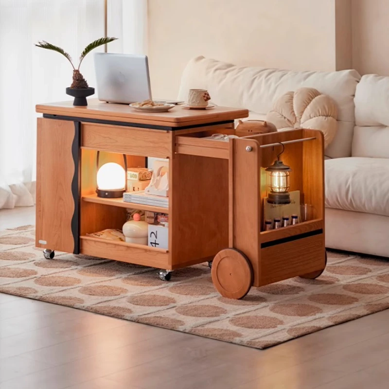 

Solid wood foldable rotating mobile trolley side few cherry wood home balcony living room sofa side cabinet