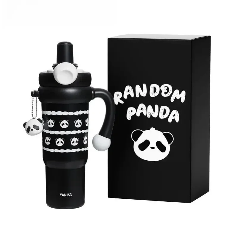 860ML Panda Double Drink Thermos Cup with Straw & Keychain,Cute Stainless Steel Thermos Cup Insulated Water Bottle for Kids view 5
