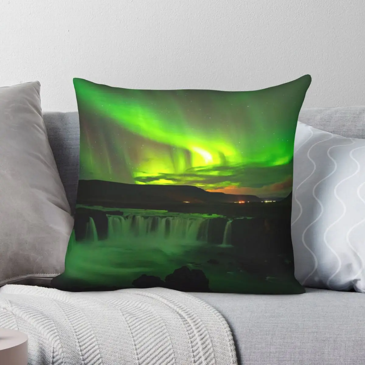 Iceland Northern Lights Square Pillowcase Polyester Linen Velvet Pattern Zip Decor Pillow Case Bed Cushion Cover