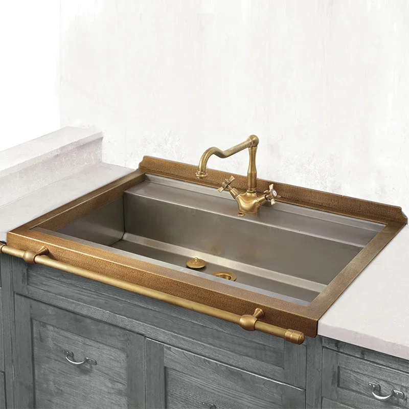 Custom Kitchen Corner Large Sink Western Kitchen Island Pool Wash Basin Copper Washing Basin