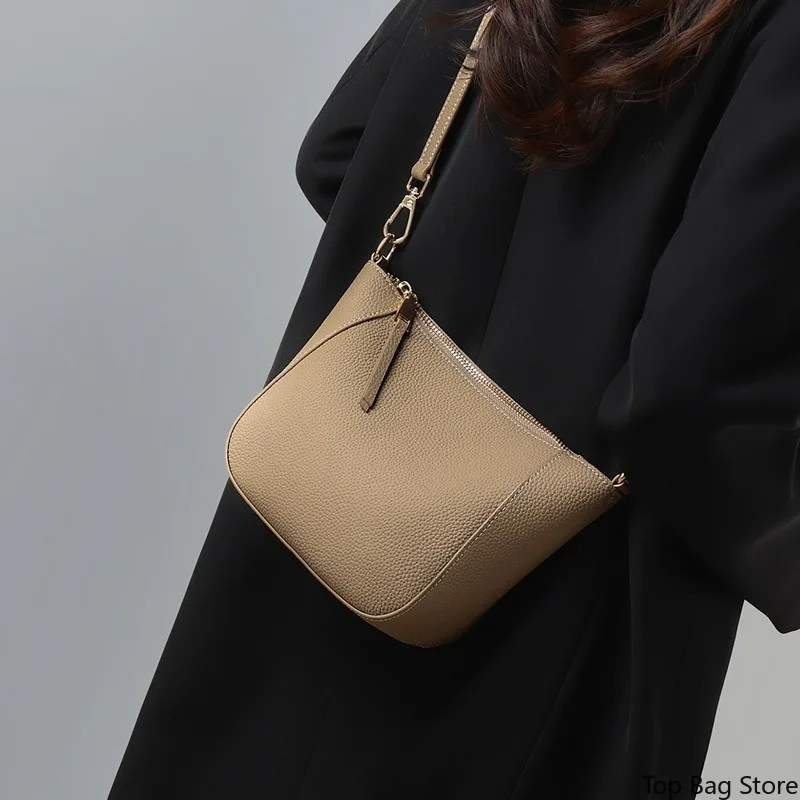 Genuine Leather Dumpling Bag for Women Full Grain Daily Phone Bag with Detachable Strap Logo-Free Minimalist Stealth Wealth