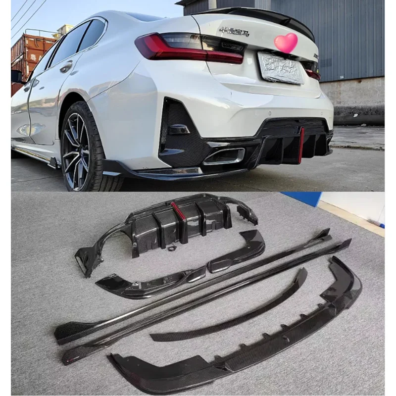 

For BMW 3 Series G20 G28 True Carbon Fiber Front and Rear Bumper Lip Spoiler and Side Skirt Body Modification Kit 2022 2023 2024