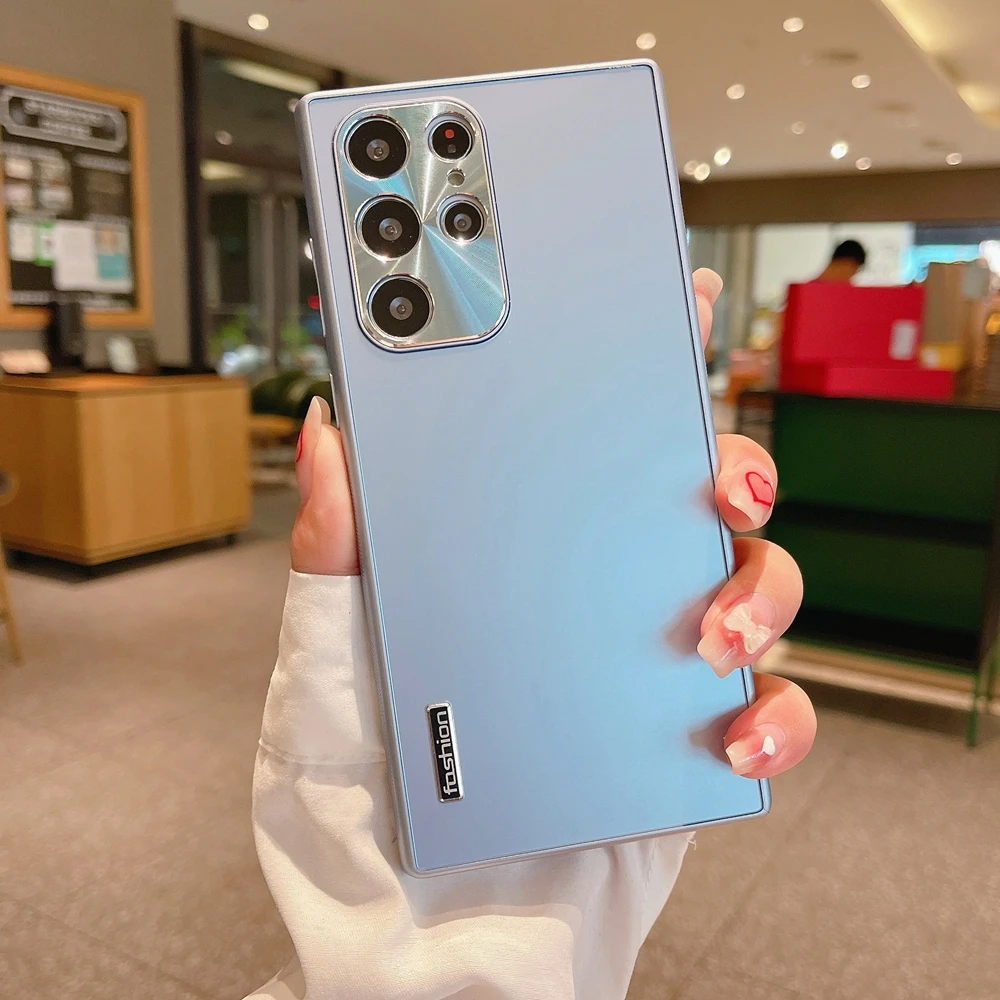 For Samsung S23 Ultra Case Fashion Pure Color Aluminum Metal Hard Back Shockproof Cover for Galaxy S22 S23 Plus Slim Matte Cover