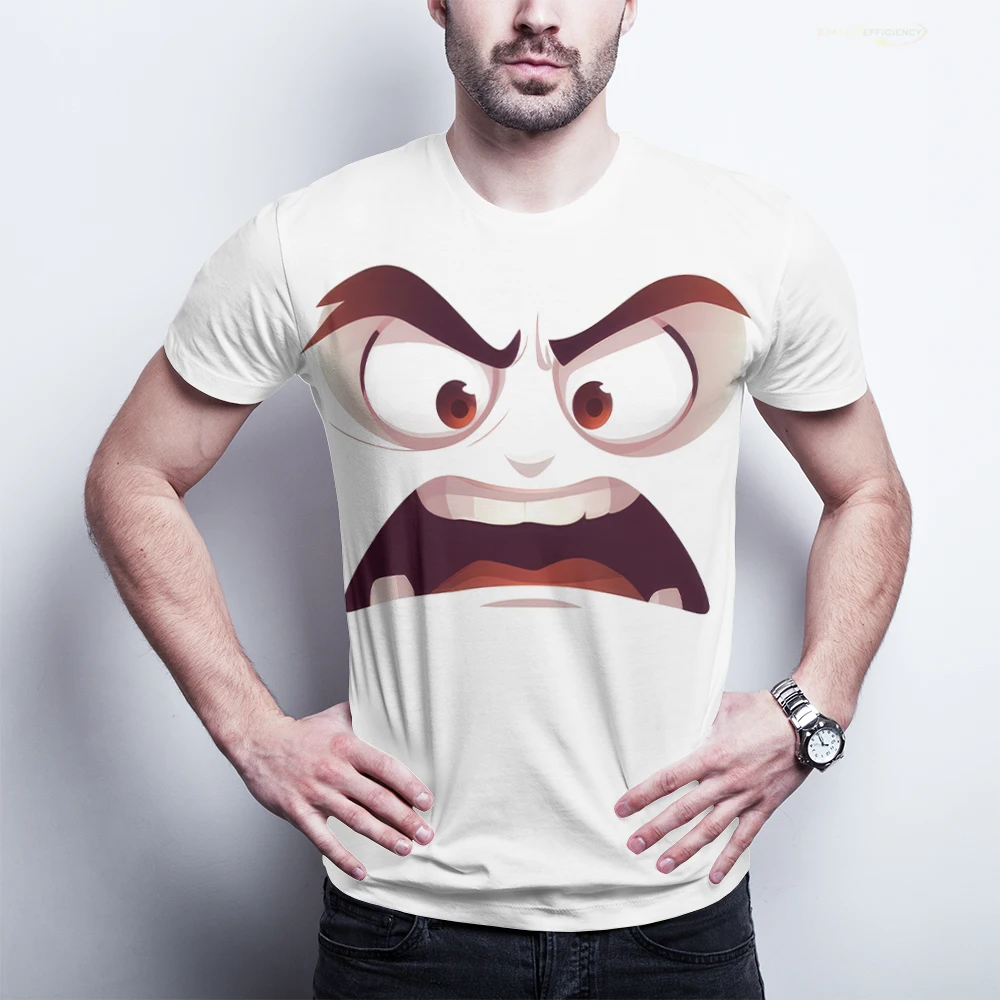 Facial Funny Expression 3D Printing T-shirt Funny Design Weird Funny White Polyester Men's plus size Top