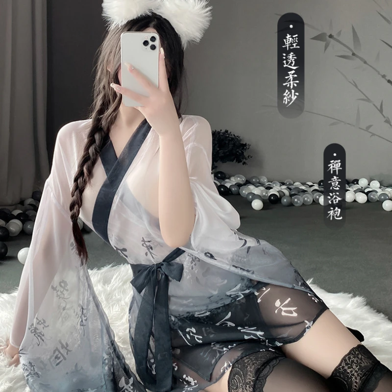 

Ancient Hanfu Costumes Chinese Dress for Women Perspective Kawaii Girls Anime Cosplay Robe Elegant Pajamas Traditional Bathrobe