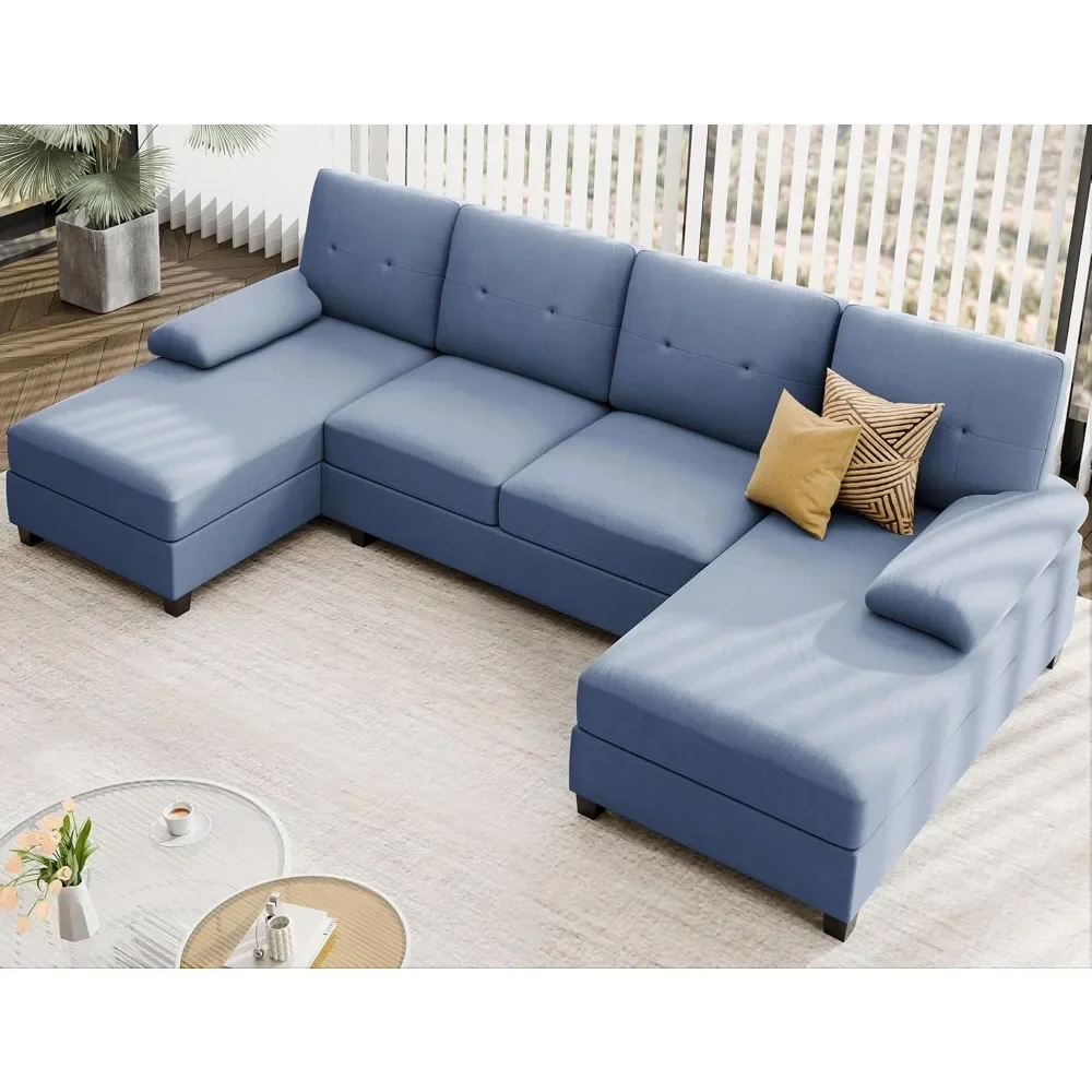 Sectional Sofa Couches for Living Room,Living Room Furniture Sets Clearance,4Seat U Shaped Sofa Sectional Couch with Chaise,Blue