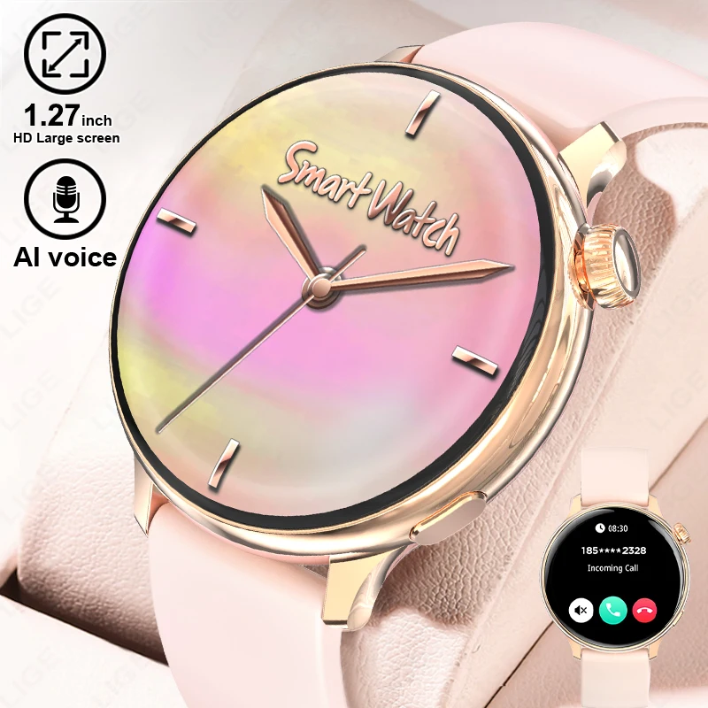 Women 1.27-inch 360*360 HD Screen Bluetooth Call Smart Watch Heart Rate Health Multifunctional Voice Assistant Smartwatch Ladies