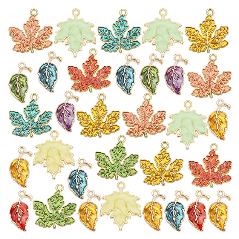 

12PCS Mixed Enamel Leaves Charms Zinc Alloy Pendant Jewelry Findings Handmade Necklace Women Earrings Accessory