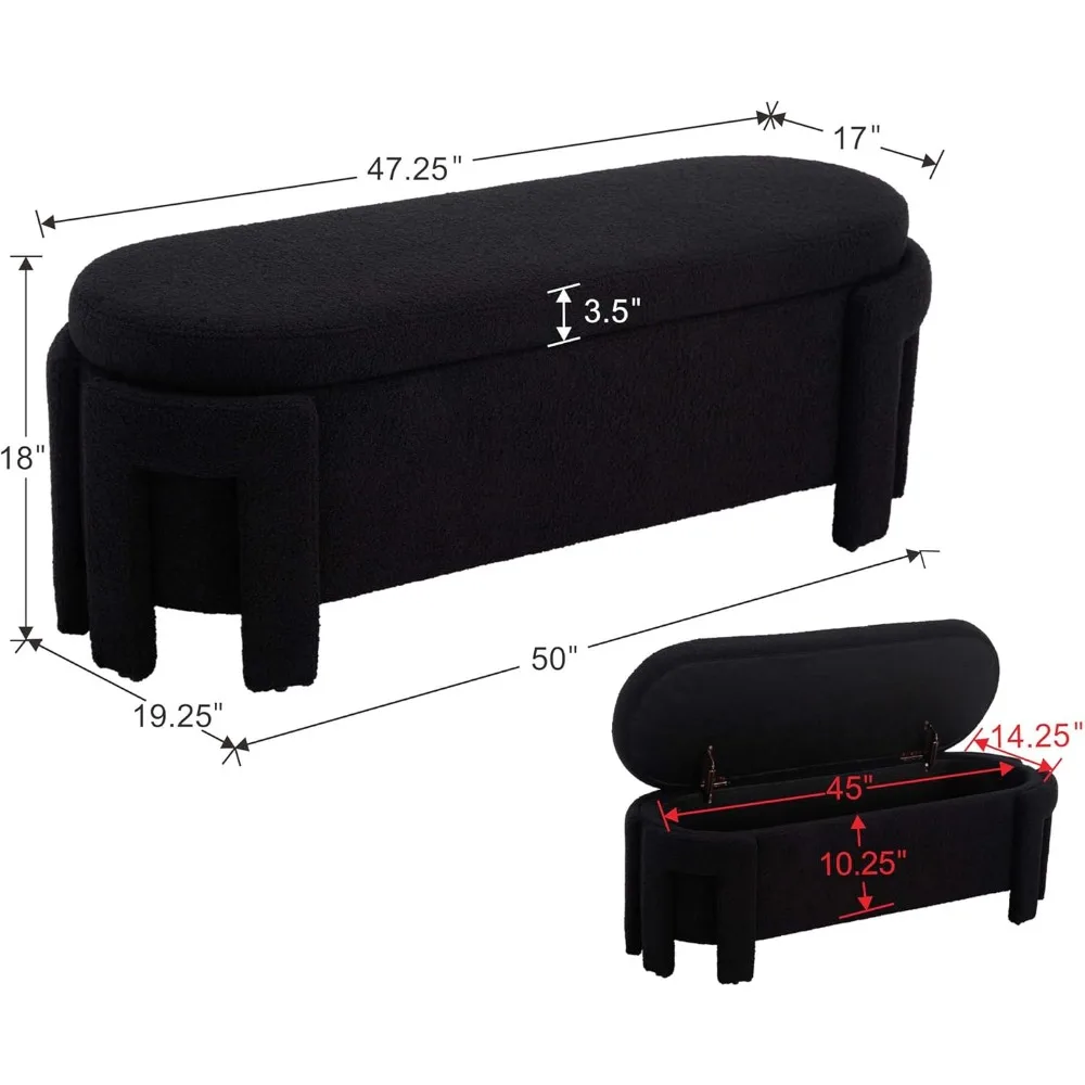 مقعد تخزين من القماش المعاصر، 47.25 بوصة لغرفة النوم أو غرفة المعيشة، مع مساحة لأطراف السرير والخزائن