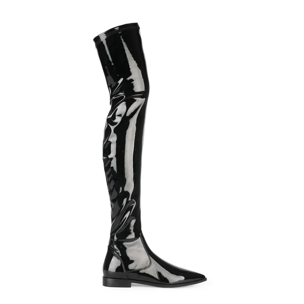 2024 New Cow Patent Leather Women Boots Black Over The Knee Boots Sexy Female Autumn Winter Lady Thigh High Boots 34-45