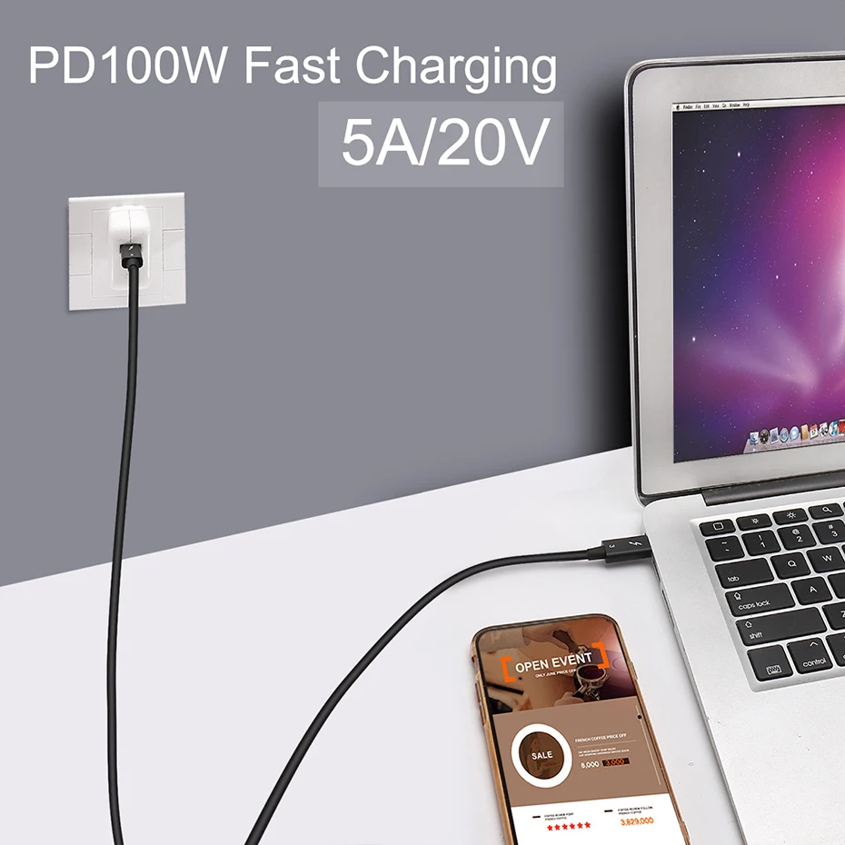 Active Thunderbolt 3 Cable 2M 1.5M 40Gbps Thunderbolt Cable 5K Resolutions 100W PD charging for Apple Macbook Pro Air Mini Imac