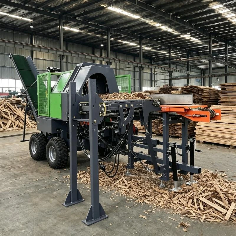 Industrial Heavy Level Towable Wood Splitter with Conveyor High Efficiency Firewood Log Cutting Equipment