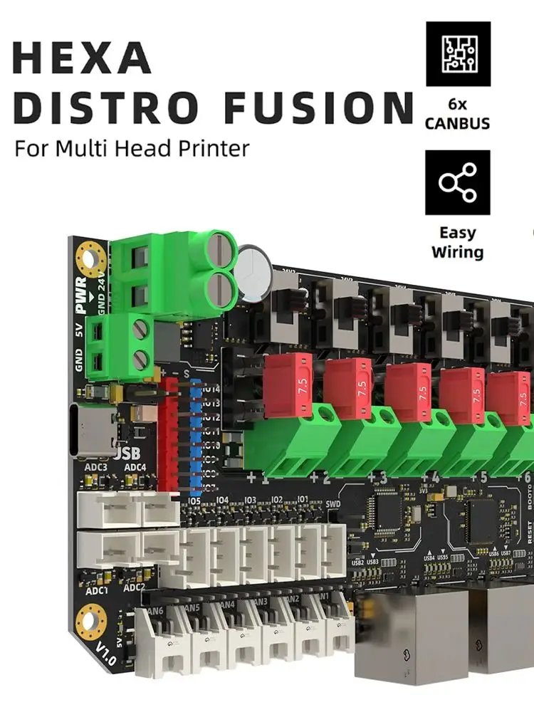 FYSETC Hexa Distro Fusion Board basierend auf USB2517 mit CAN 2.0-Anschlüssen für Voron Multi-Head-Drucker