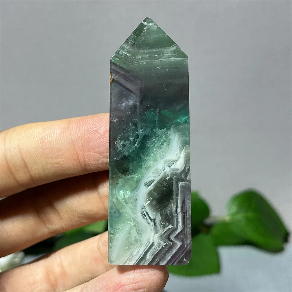 Crystal Natural Fluorite Wand Point Stone Quartz Slike Colorful Striped Reiki Healing Spiritual Home Decoraition Treatment