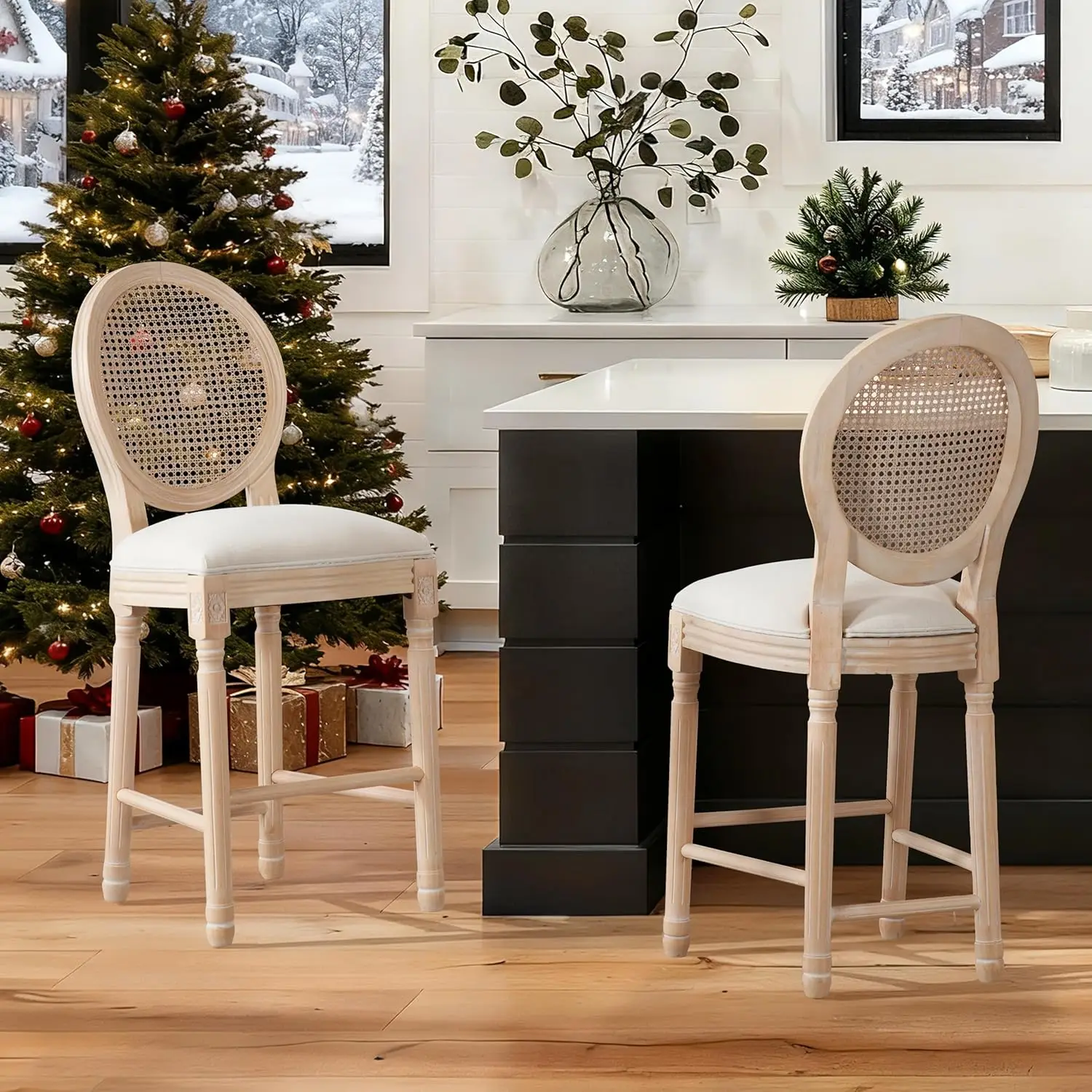 

Набор из 2 барных стульев во французском стиле, льняной стул для фермерского дома с круглой спинкой и ножками из массива дерева, овальный, по индивидуальному заказу