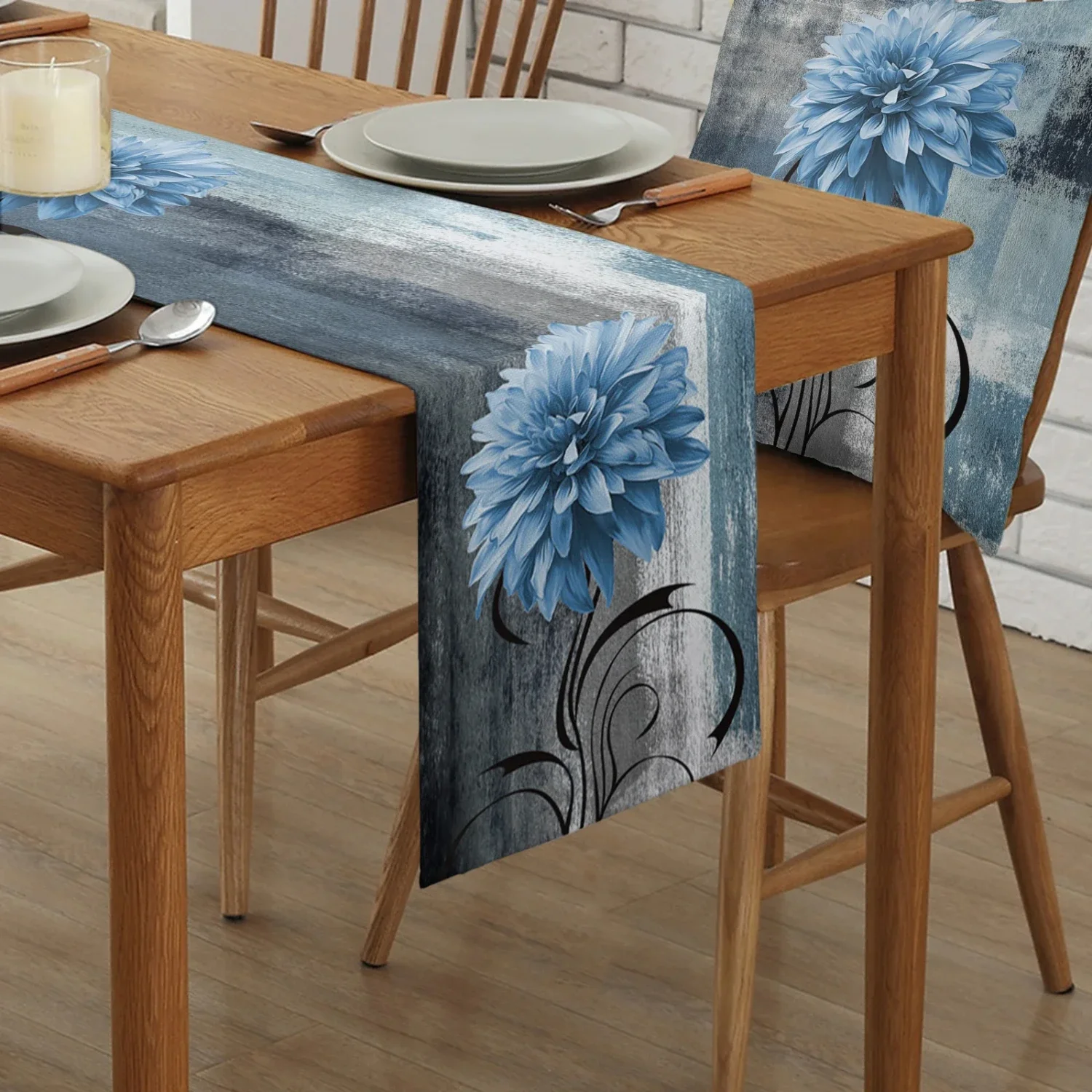 Enhance the Allure of Your Dining Experience with Exquisite and Stunning Dahlia Oil Painting Table Runner - Elevate Beauty and G