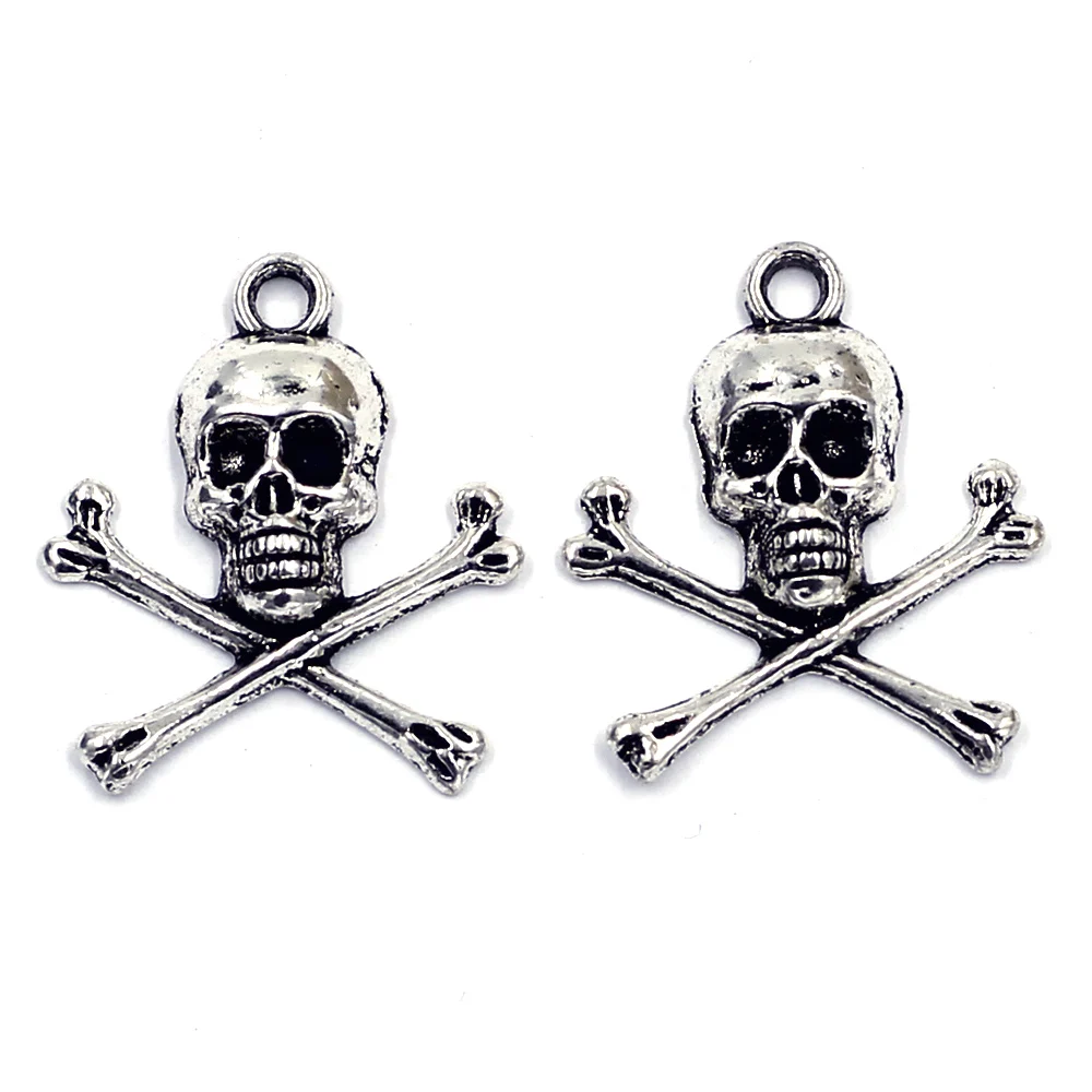 

50 шт. винтажные серебряные тона панк скелет череп кость крест подвески 24x21 мм DIY ювелирные изделия Hanidcrafts аксессуары поставки