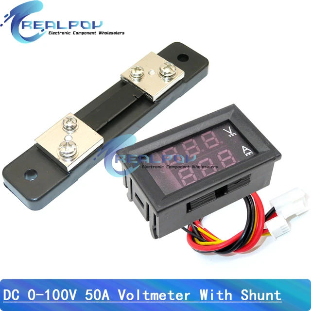 Mini woltomierz cyfrowy amperomierz DC 0-100V 50A Amp Volt miernik napięcia prądu detektor Tester 0.28 "podwójny wyświetlacz LED miernik