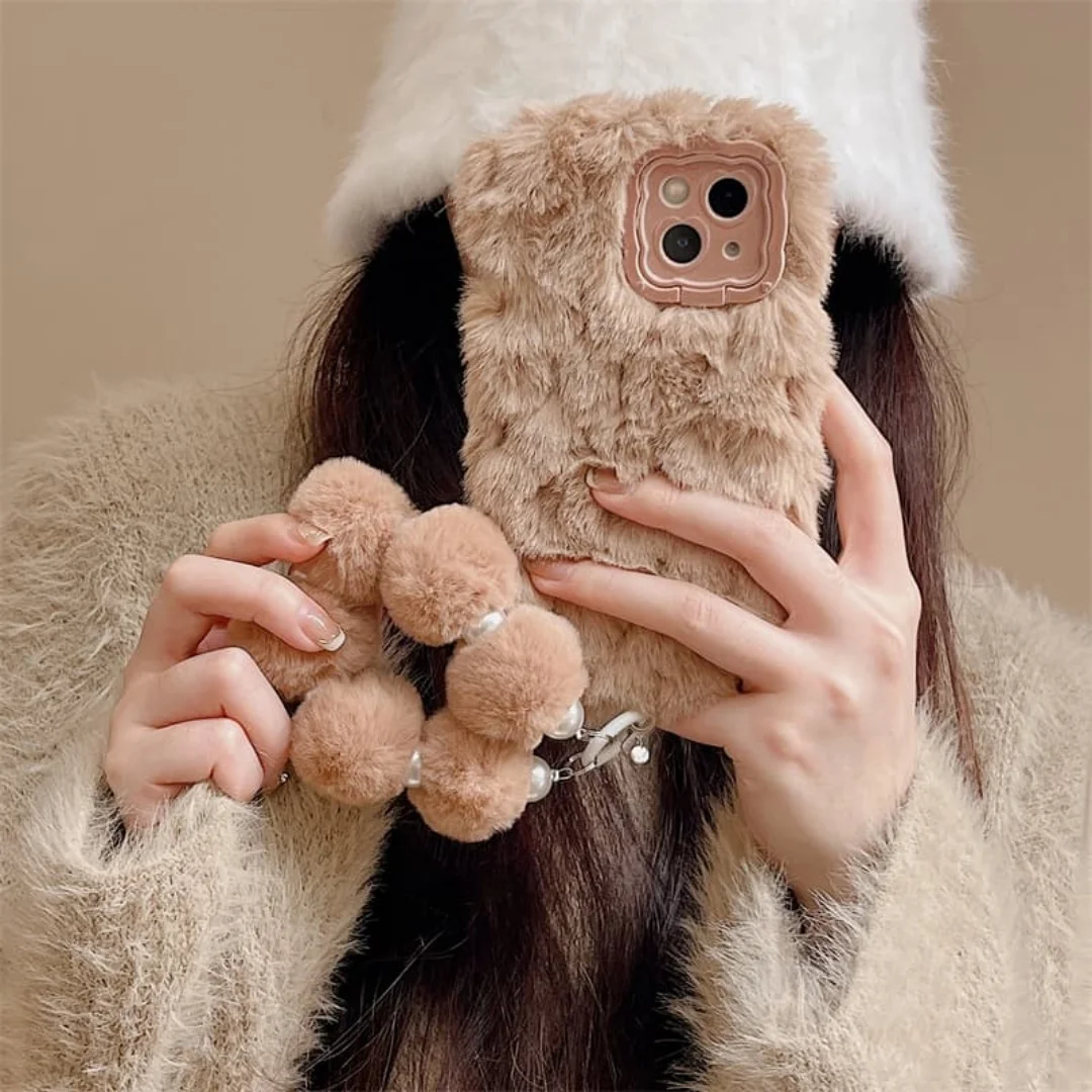 

Luxury Winter Soild Color Plush Fluffy Lens protection Soft Case For iPhone 17 16 15 14 Pro MAX Shockrpoof Bumper Back Cover
