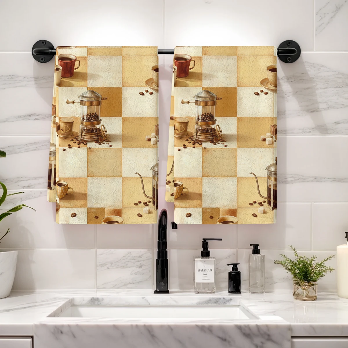 

Coffee Themed Polyester Dish Towel, Kitchen Towel, Dish Cloth - Fade Resistant & Machine Washable Kitchen Linen