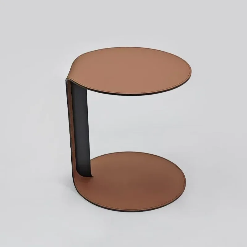 Italian saddle leather living room sofa edge corner small apartment stainless steel coffee table
