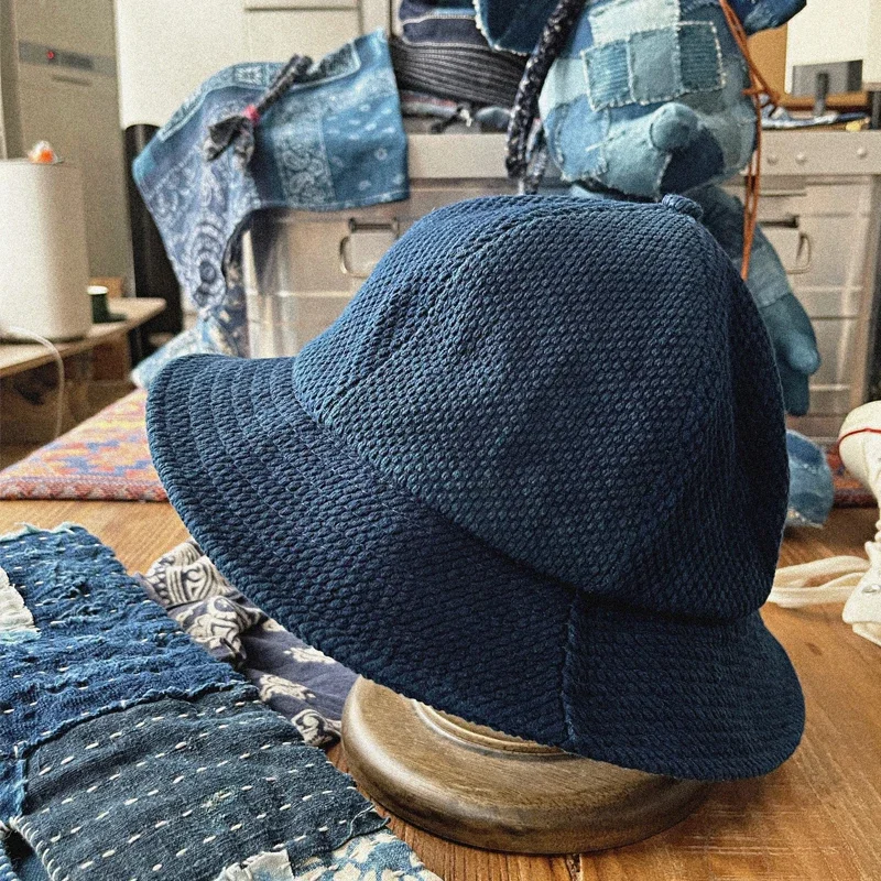 Japan Style Blue Dyed Kendo Cloth Basin Hat Japanese Men\'s and Women\'s Cotton One Size Casual Dome Fisherman Bucket Hats