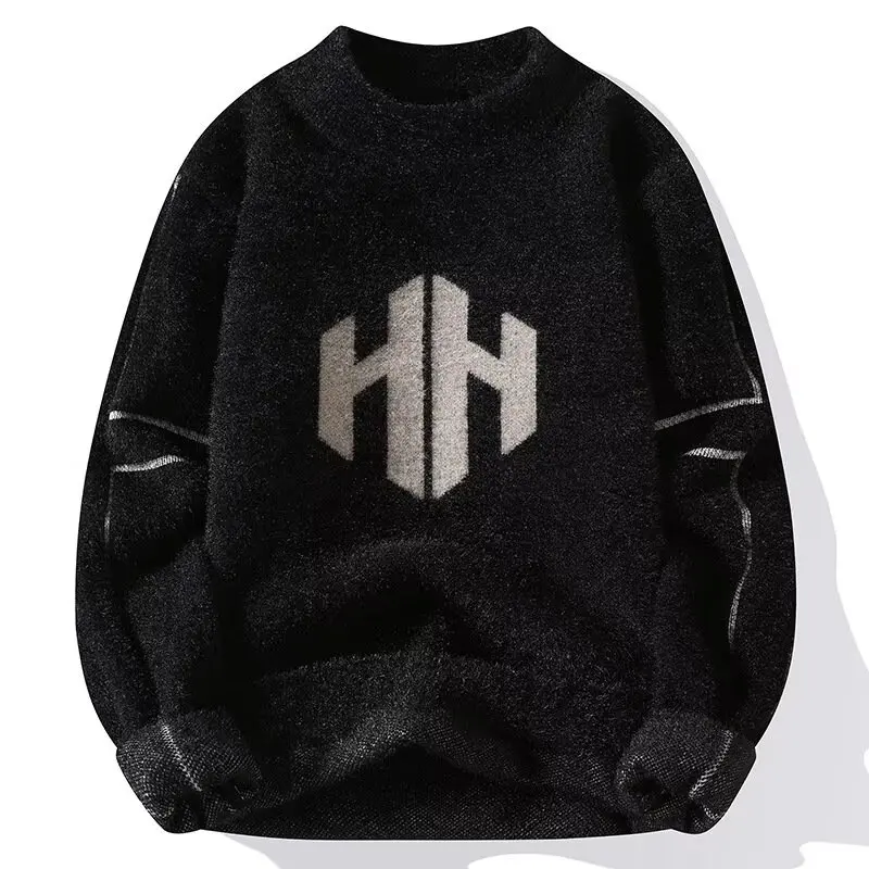 

2025 Men Cool Plush Sweater Pullovers Korean Winter Warm O Neck Casual Sweater High Quality Top Fashionable Men's Clothing