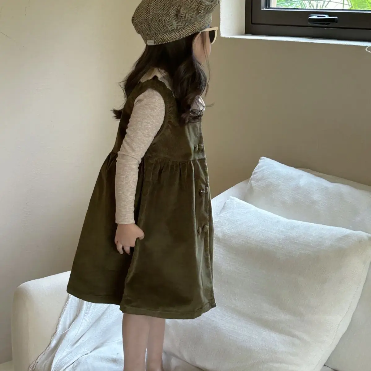 Baby Girl Dress 2024 Spring New Children Wear South Korean Children Wear Girls Corduroy Sundress Sweet Soft Corduroy Skirt