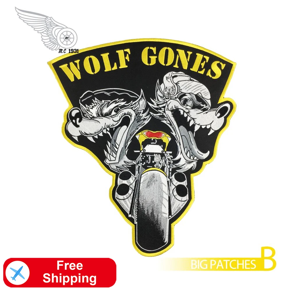 Lone Wolf Gones Embroidery Patches Iron on Biker Motorcycle Patches for Jacket Vest Clothing Big Back Badges Decoration DIY